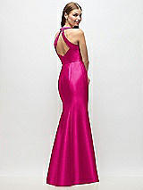 Rear View Thumbnail - Think Pink V-Neck Halter Satin Trumpet Gown