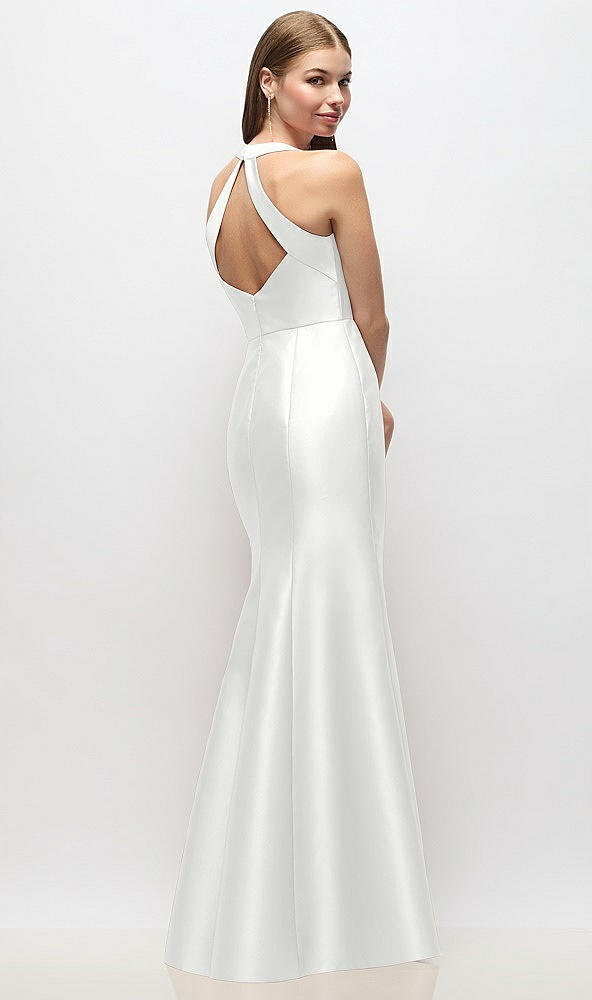 Back View - White V-Neck Halter Satin Trumpet Gown