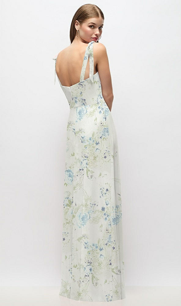 Back View - Bleu Garden Tie-Shoulder Chiffon Maxi Dress with Front Slit