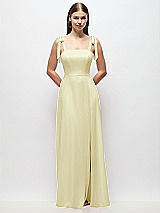 Front View Thumbnail - Butter Yellow Tie-Shoulder Chiffon Maxi Dress with Front Slit