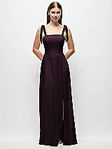 Front View Thumbnail - Deep Plum Tie-Shoulder Chiffon Maxi Dress with Front Slit
