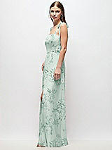 Side View Thumbnail - Mint Green Floral Tie-Shoulder Chiffon Maxi Dress with Front Slit