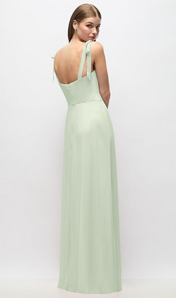 Back View - Mint Green Tie-Shoulder Chiffon Maxi Dress with Front Slit