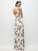 Rear View Thumbnail - Palm Beach Print Tie-Shoulder Chiffon Maxi Dress with Front Slit