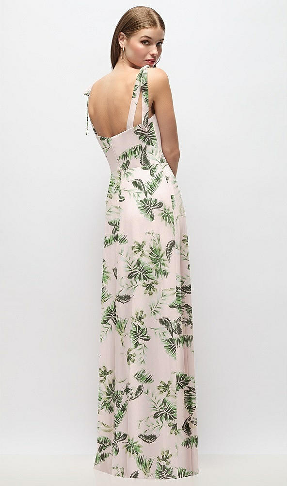 Back View - Palm Beach Print Tie-Shoulder Chiffon Maxi Dress with Front Slit