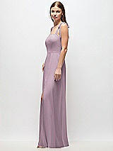 Side View Thumbnail - Suede Rose Tie-Shoulder Chiffon Maxi Dress with Front Slit