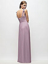 Rear View Thumbnail - Suede Rose Tie-Shoulder Chiffon Maxi Dress with Front Slit