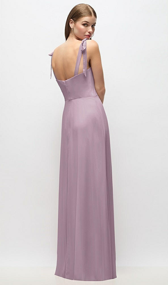 Back View - Suede Rose Tie-Shoulder Chiffon Maxi Dress with Front Slit