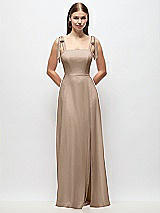 Front View Thumbnail - Topaz Tie-Shoulder Chiffon Maxi Dress with Front Slit