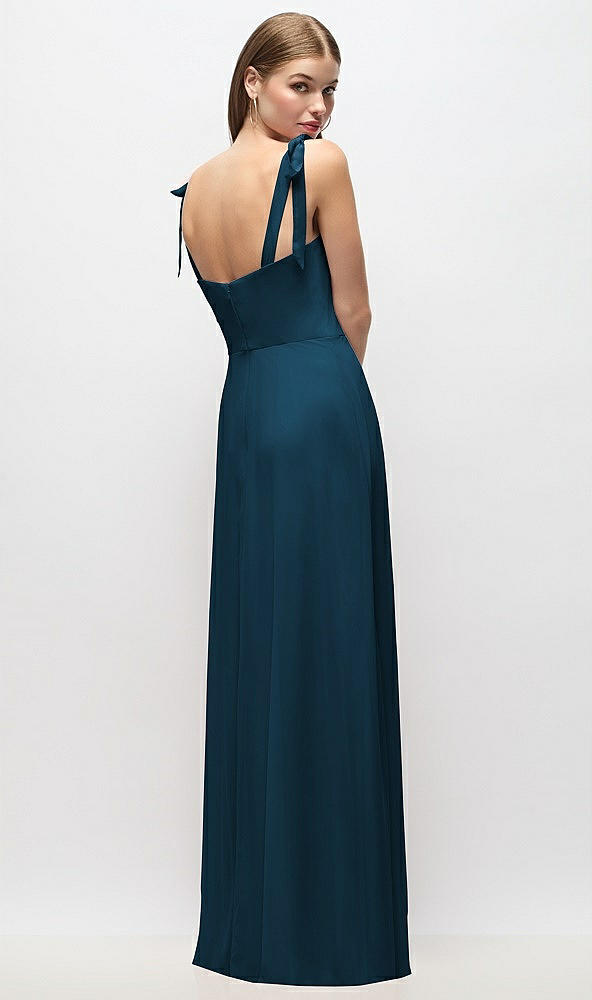 Back View - Atlantic Blue Tie-Shoulder Chiffon Maxi Dress with Front Slit