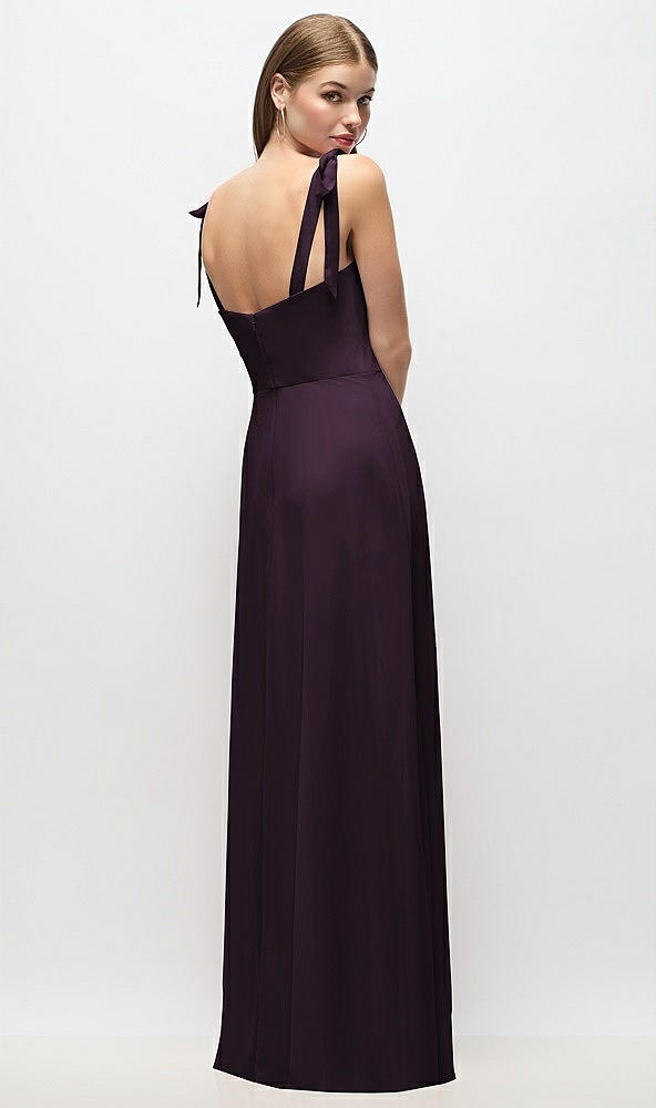 Back View - Aubergine Tie-Shoulder Chiffon Maxi Dress with Front Slit
