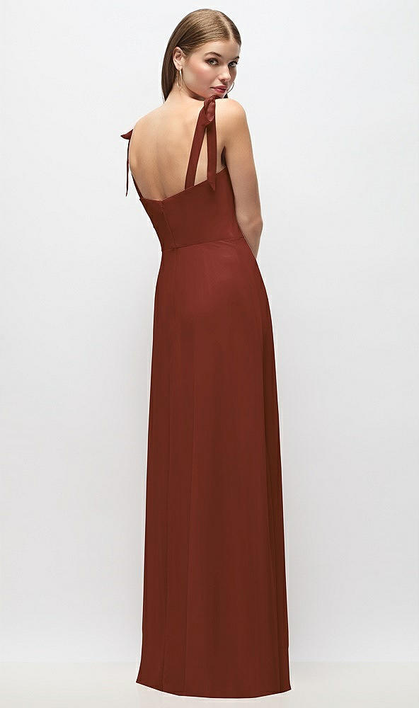 Back View - Auburn Moon Tie-Shoulder Chiffon Maxi Dress with Front Slit