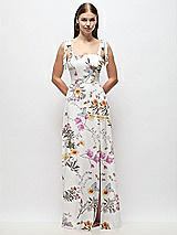 Front View Thumbnail - Butterfly Botanica Ivory Tie-Shoulder Chiffon Maxi Dress with Front Slit