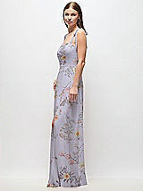 Side View Thumbnail - Butterfly Botanica Silver Dove Tie-Shoulder Chiffon Maxi Dress with Front Slit