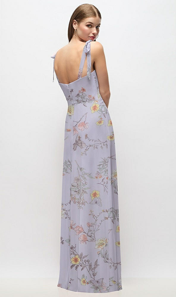 Back View - Butterfly Botanica Silver Dove Tie-Shoulder Chiffon Maxi Dress with Front Slit