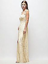 Side View Thumbnail - Butter Yellow Floral Tie-Shoulder Chiffon Maxi Dress with Front Slit