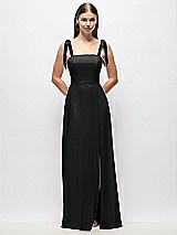 Front View Thumbnail - Black Tie-Shoulder Chiffon Maxi Dress with Front Slit