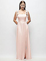 Front View Thumbnail - Blush Tie-Shoulder Chiffon Maxi Dress with Front Slit