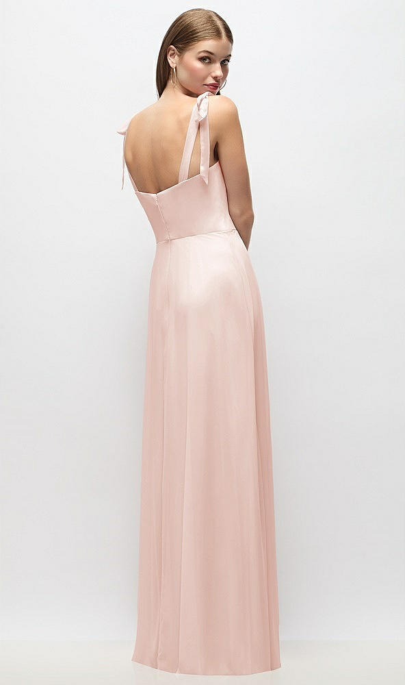 Back View - Blush Tie-Shoulder Chiffon Maxi Dress with Front Slit