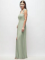 Side View Thumbnail - Celadon Tie-Shoulder Chiffon Maxi Dress with Front Slit