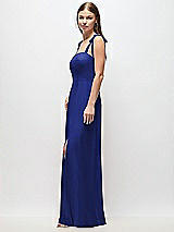 Side View Thumbnail - Cobalt Blue Tie-Shoulder Chiffon Maxi Dress with Front Slit