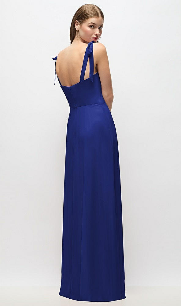 Back View - Cobalt Blue Tie-Shoulder Chiffon Maxi Dress with Front Slit