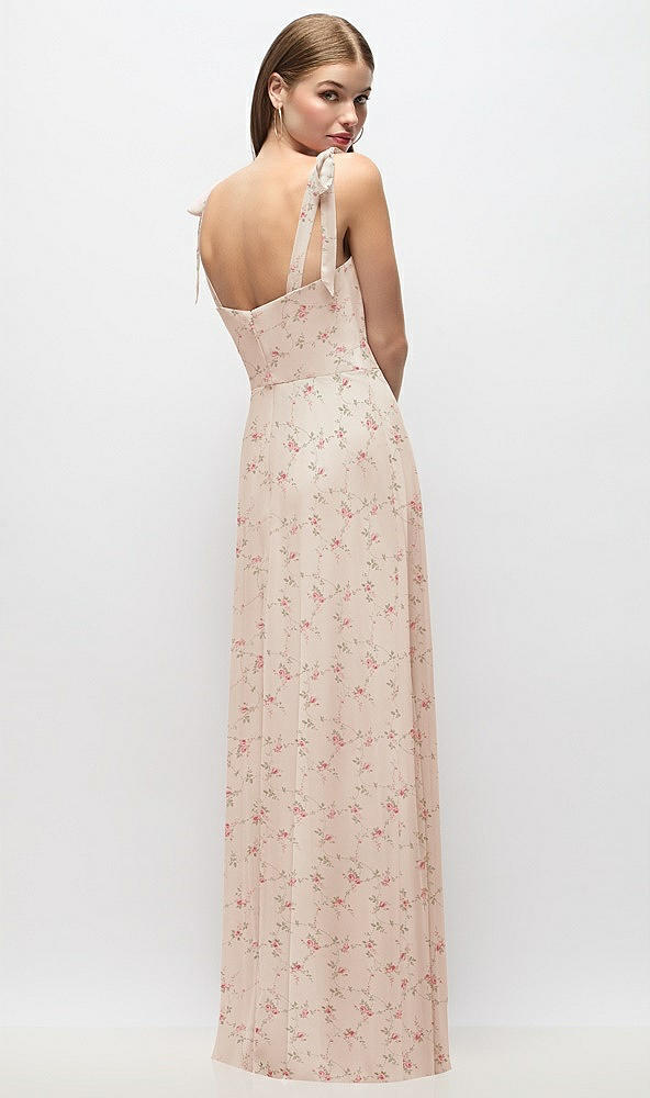 Back View - Coquette Floral Print Tie-Shoulder Chiffon Maxi Dress with Front Slit