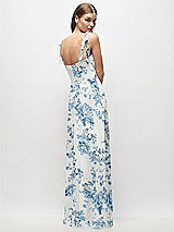 Rear View Thumbnail - Cottage Rose Dusk Blue Tie-Shoulder Chiffon Maxi Dress with Front Slit
