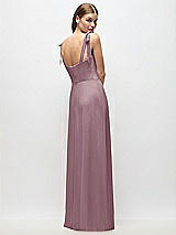 Rear View Thumbnail - Dusty Rose Tie-Shoulder Chiffon Maxi Dress with Front Slit