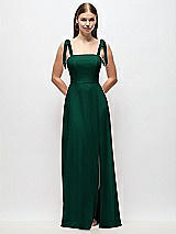 Front View Thumbnail - Hunter Green Tie-Shoulder Chiffon Maxi Dress with Front Slit
