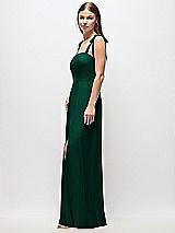Side View Thumbnail - Hunter Green Tie-Shoulder Chiffon Maxi Dress with Front Slit