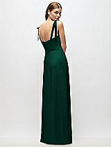 Rear View Thumbnail - Hunter Green Tie-Shoulder Chiffon Maxi Dress with Front Slit