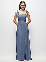 Front View Thumbnail - Larkspur Blue Tie-Shoulder Chiffon Maxi Dress with Front Slit