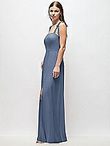Side View Thumbnail - Larkspur Blue Tie-Shoulder Chiffon Maxi Dress with Front Slit