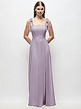 Front View Thumbnail - Lilac Haze Tie-Shoulder Chiffon Maxi Dress with Front Slit
