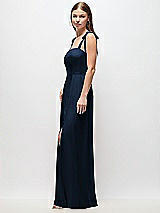 Side View Thumbnail - Midnight Navy Tie-Shoulder Chiffon Maxi Dress with Front Slit