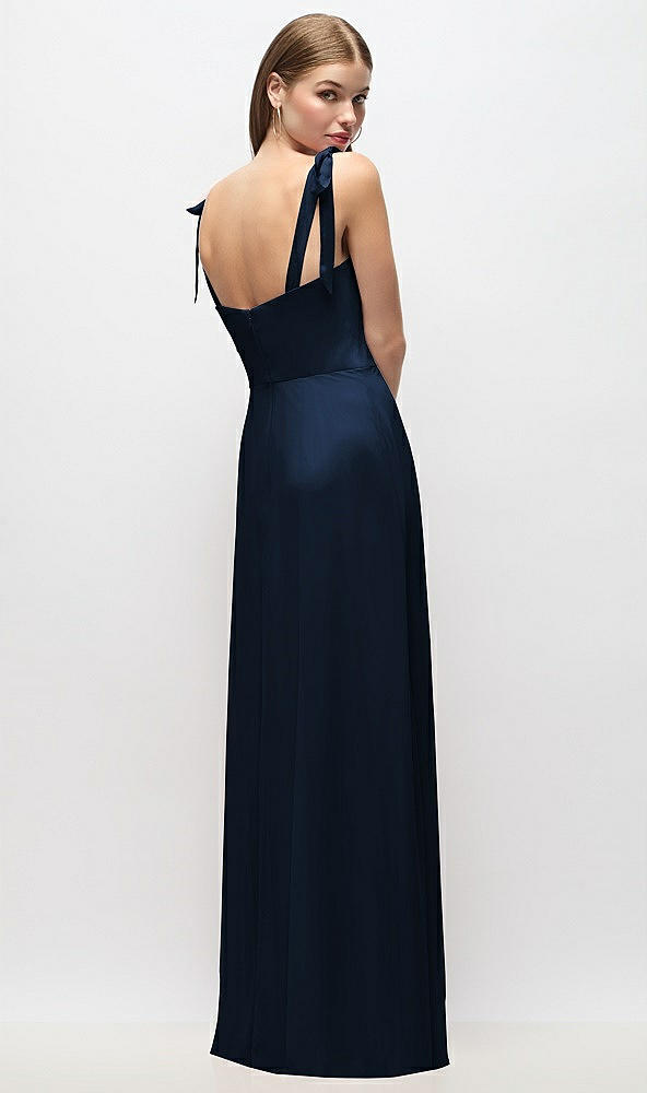 Back View - Midnight Navy Tie-Shoulder Chiffon Maxi Dress with Front Slit