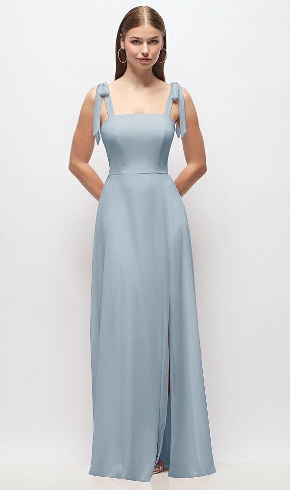 Front View - Mist Tie-Shoulder Chiffon Maxi Dress with Front Slit