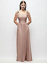Front View Thumbnail - Neu Nude Tie-Shoulder Chiffon Maxi Dress with Front Slit
