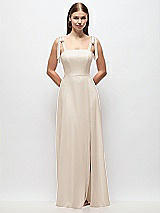 Front View Thumbnail - Oat Tie-Shoulder Chiffon Maxi Dress with Front Slit