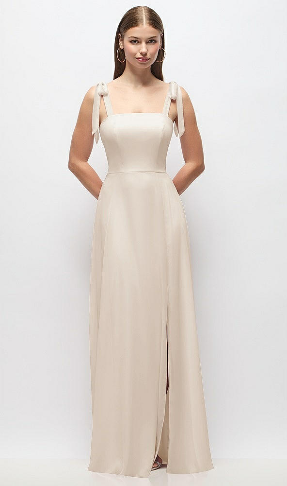 Front View - Oat Tie-Shoulder Chiffon Maxi Dress with Front Slit