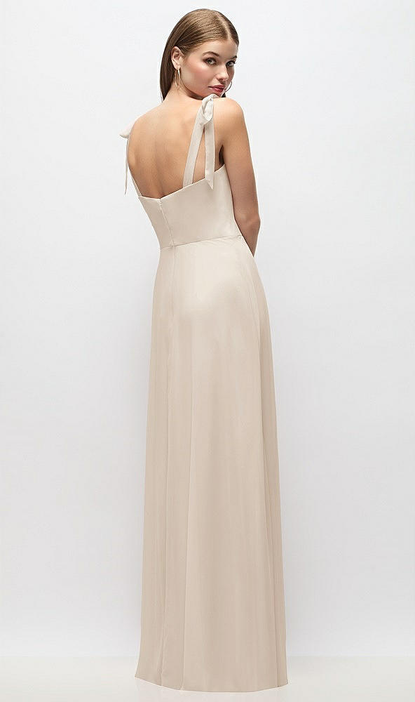 Back View - Oat Tie-Shoulder Chiffon Maxi Dress with Front Slit