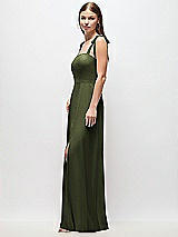 Side View Thumbnail - Olive Green Tie-Shoulder Chiffon Maxi Dress with Front Slit