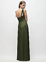Rear View Thumbnail - Olive Green Tie-Shoulder Chiffon Maxi Dress with Front Slit
