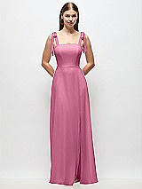 Front View Thumbnail - Orchid Pink Tie-Shoulder Chiffon Maxi Dress with Front Slit