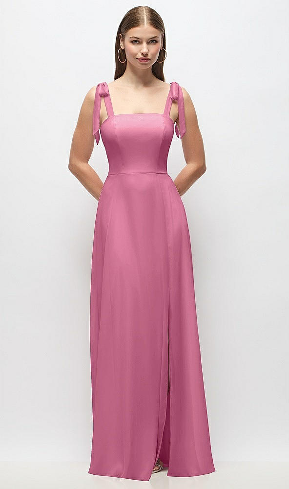 Front View - Orchid Pink Tie-Shoulder Chiffon Maxi Dress with Front Slit