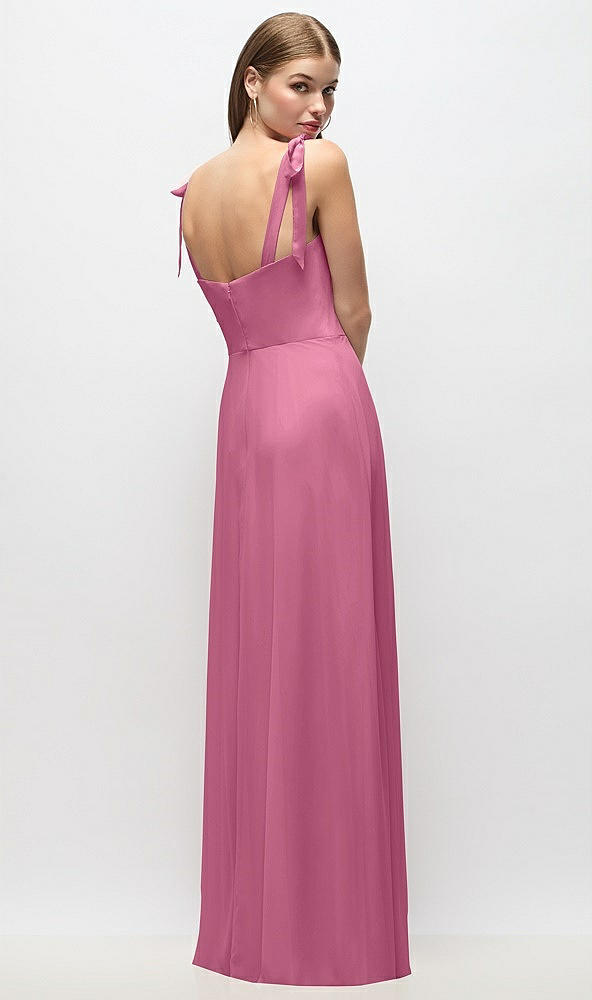 Back View - Orchid Pink Tie-Shoulder Chiffon Maxi Dress with Front Slit