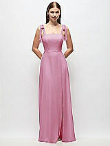Front View Thumbnail - Powder Pink Tie-Shoulder Chiffon Maxi Dress with Front Slit