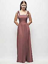 Front View Thumbnail - Rosewood Tie-Shoulder Chiffon Maxi Dress with Front Slit