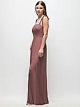Side View Thumbnail - Rosewood Tie-Shoulder Chiffon Maxi Dress with Front Slit